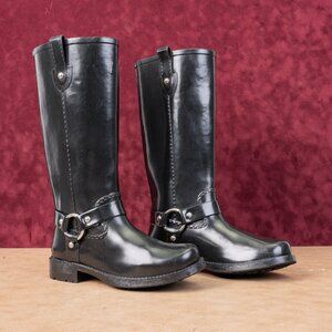 Kors by Michael Kors Women Moto Biker Vintage Wellies Black rain Boots sz 8
